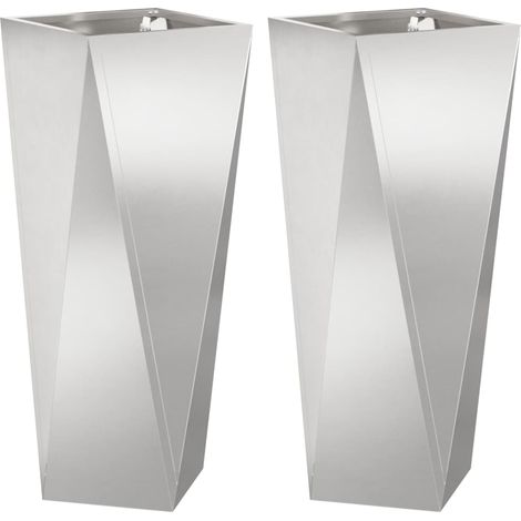 Jardinière 2 pcs Bac à fleurs Argent 30 x 30 x 75 cm Acier inoxydable (1/5)