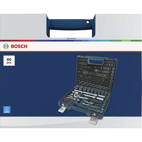 Jeu de clés à cliquet Bosch 1/4" + 1/2", 80 pièces