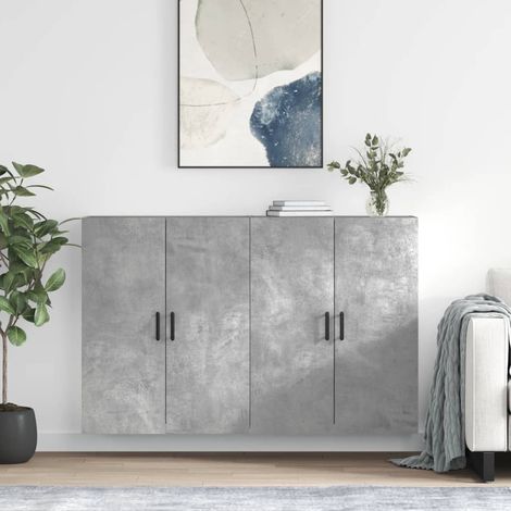 Lot de 2 Armoires murales modernes,Buffets hauts,Placards de Rangement suspendus gris béton 69,5x34x90 cm -QS23164 (1/5)
