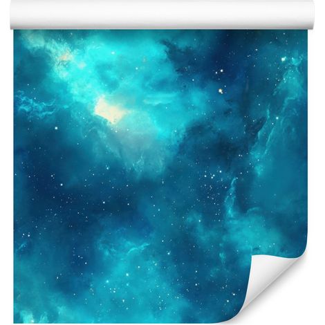 Aquarell-Galaxy-Tapete in Türkis, Blau, Marineblau und Mintgrün, 50 x 1000 cm (1/5)