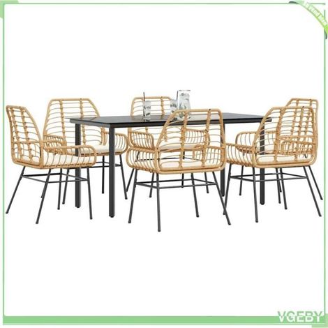 Ensemble à manger jardin - 3334559 - 1 table + 6 chaises + 6 coussins - Résine tressée (poly rotin) - Plateau verre trempé (1/5)