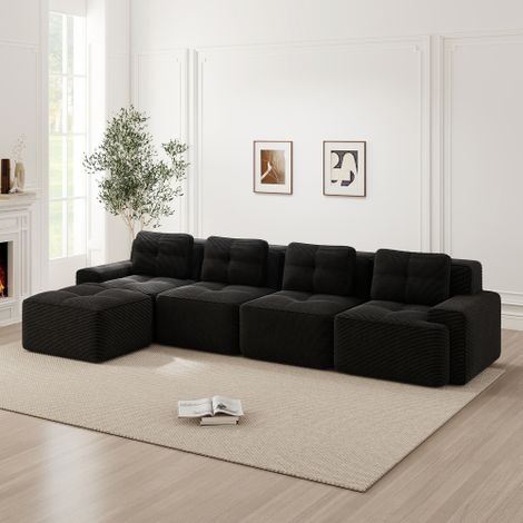 Boneless Sofas für Wohnzimmer, Modulares Sofa mit L-förmiger Chaiselongue, 4-Sitzer Bequem Polstertes Tiefsitz Corduroy-Cloud-Sofa, Montagefreies Sofa, Rutschfestes Design, Schwarz
WL