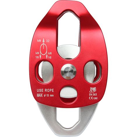 Polea simple o doble de 32 KN con certificación CE, polea de rescate grande para cuerda de 16 mm como máximo, polea simple o doble con placa giratoria para rescate, transporte, arborista, escalada de (1/4)