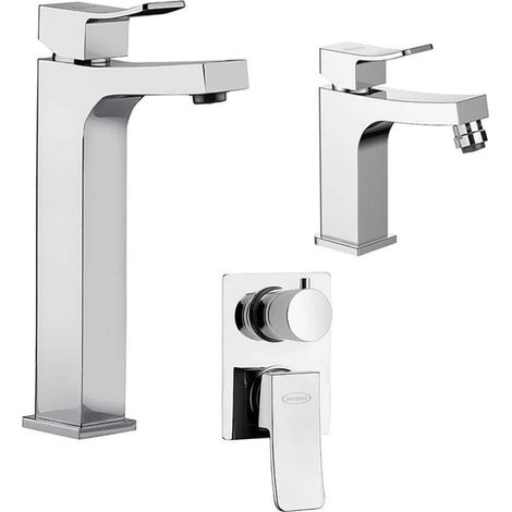 Miscelatore lavabo alto + bidet + incasso doccia con deviatore Jacuzzi  rubinetteria Tank ottone cromato per piletta click clack (1/5)