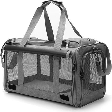 Sac de Transport Chat Chien, Sac à Main Bandoulière Démontable Lavable Pliable Respirant pour Chat Chaton Petit Chien Lapin Animal de Compagnie (Gris) (1/5)