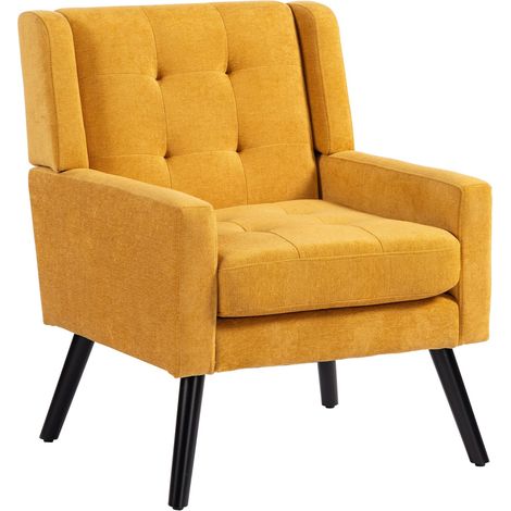 Fauteuil rembourré en lin noir avec pieds en bois massif, design compact pour salon, chambre ou bureau (1/5)