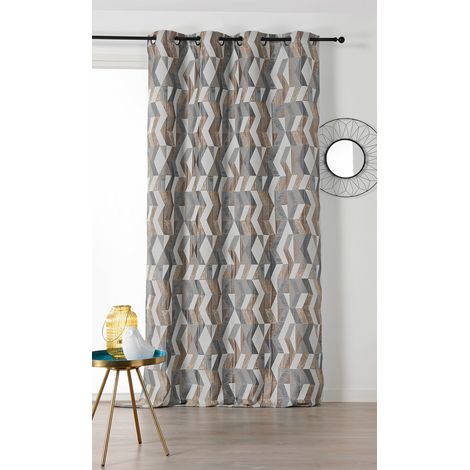 Homemaison – Rideau motif courbe 135x240cm – 100% polyester – Lavable à 30° – Tête avec 8 œillets – Finition ourlet (1/2)