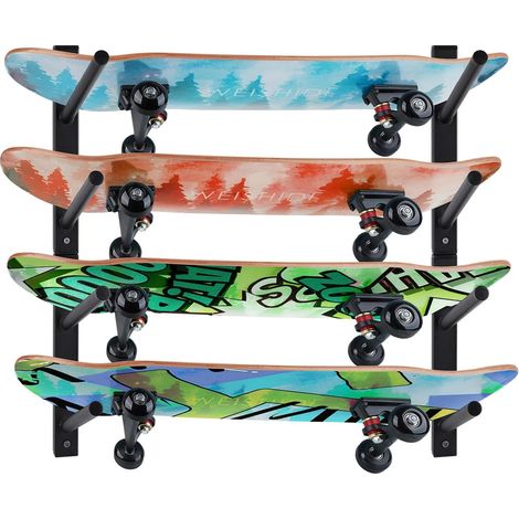 Skateboard-Wandregal mit 8 Ebenen aus Stahl, schwarz – Wandhalterung für Skateboards, Longboards und Snowboards (1/5)