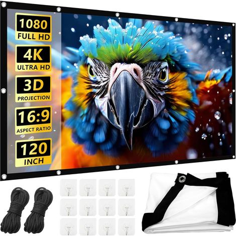 Ecran de Projection 120 Pouces, 16:9 HD Ecran Videoprojecteur, Double Face Anti-Plis Ecran de Projection pour Maison, Bureau, Écoles et Extérieur (1/5)