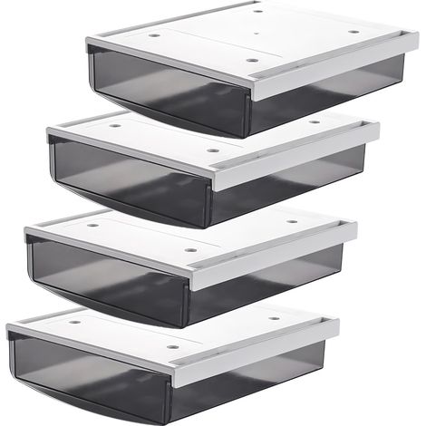 4X 1,7L Tiroirs Sous Bureau, 21x18x5,4cm Autocollant Boîte à Tiroirs Cachée, Organisateur Boîte de Rangement pour Bureau/Meuble/Bibliothèque/Armoire de Cuisine, 4 Unités Noir TKD8607 (1/5)
