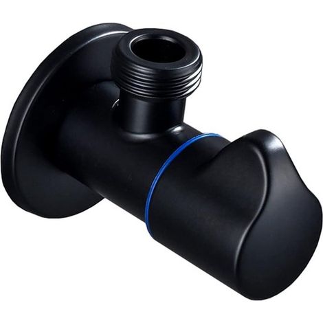Conexión de ducha，válvulas de aislamiento de agua，válvula de cierre angular de 1/2 pulgada，válvulas angulares negras，negro A (Color: Negro) (1/5)
