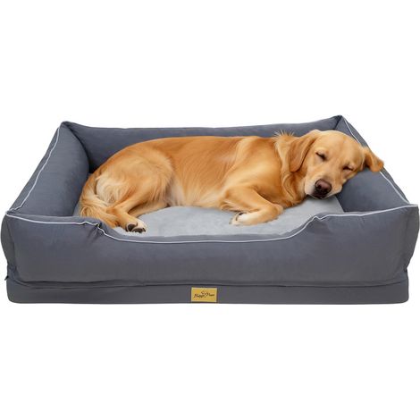 BingoPaw - Lit pour Chien Déhoussable - Mousse à Mémoire de Forme – Tissu Oxford Imperméable et Fausse Fourrure de Lapin Doux - Antidérapant - XXL 110x88x23cm Gris