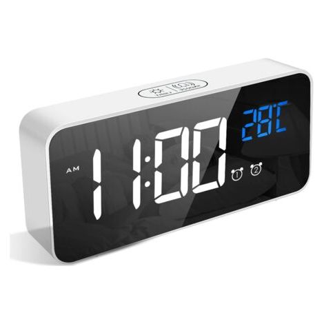 BUNTHAUS Réveil Numérique, Alarm Réveil LED avec Fonction Snooze, Charge des Ports USB (Blanc) (1/5)