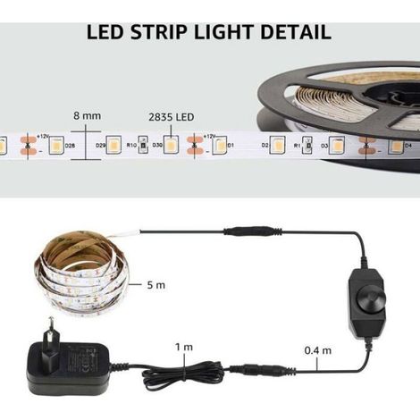 Ruban LED Dimmable 10M Bandeau Blanc Froid 6000K 600 LEDs SMD 2835 clairage Intrieur avec Transformateur et Connecteurs (1/4)