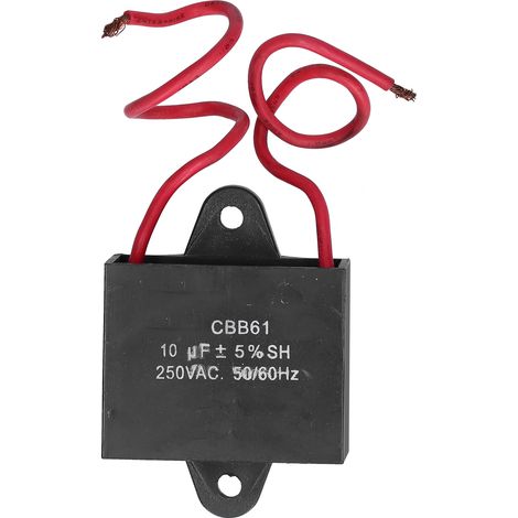Condensateur de démarrage 10µF 250VAC 50/60Hz CBB61 pour ventilateur plafond, 2 pièces avec fil de 14cm, compatible moteur AC