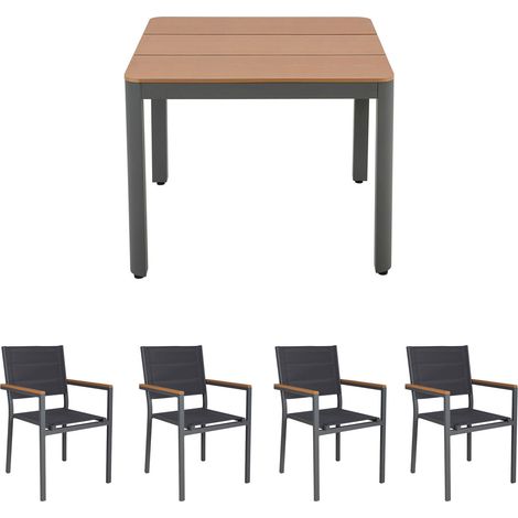 Ensemble table de jardin carrée 90x90cm + 4 fauteuils gris - MIMIZAN
