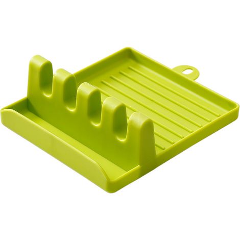 Kunststoff-Löffelablage, Küchenorganizer für Gabel, Pfannenwender, Löffelhalter, Geschirrständer, Aufbewahrungsgestell für Löffel, Topfdeckelhalter, weiß (grün) (1/5)