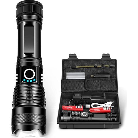 Lampe torche LED rechargeable 10000 lumens – IP67 étanche – 5 modes d'éclairage – Zoomable pour camping et urgence (1/4)