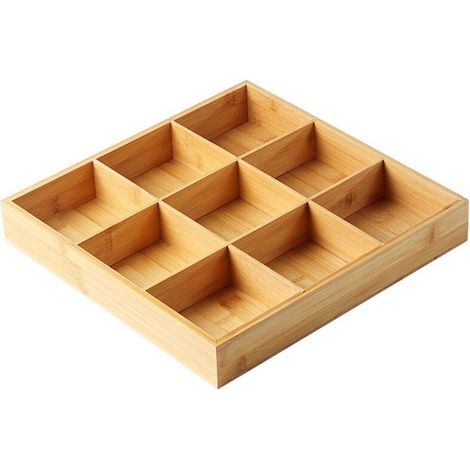 Plateau de service en bambou à 9 compartiments pour barbecue, fondue chinoise et fêtes à la maison. (1/5)