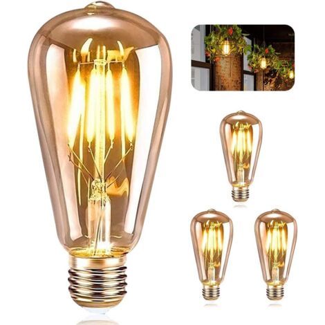 Ampoule LED Edison, E27 Vintage Lampe Décorative Rétro Antique ST64 4W LED Filament Blanc Chaud pour Restaurant Café Bar Ampoules à Incandescence (3 Pièces) (1/5)