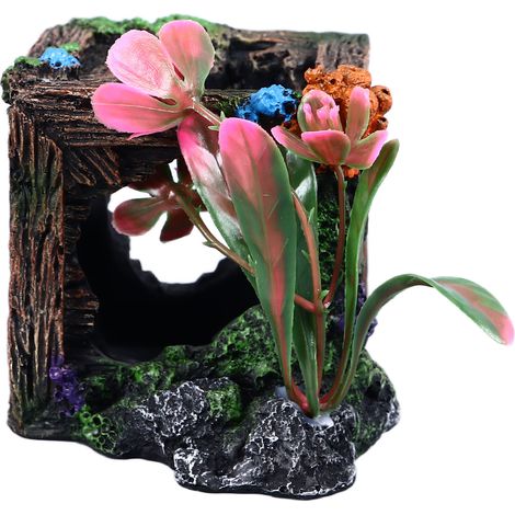 Décoration Aquarium Résine Imitation Caisse Bois Creuse pour Cachette Poissons et Crevettes Ornement Paysage Aquatique (1/5)