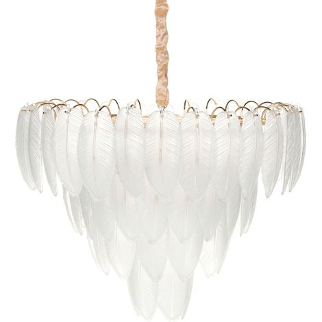Lustre Suspendu Glamour en Métal Verre Cristaux et Laiton 60 cm Feuille Transparent Mahaica (1/5)