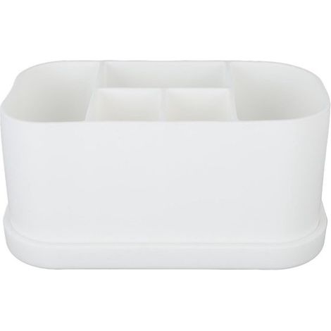 Scatola portaoggetti - Porta spazzolini con 5 scomparti - Organizzatore per spazzolini con foro di drenaggio - Porta spazzolini in silicone con ventosa - Bagno (1/5)