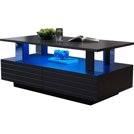 Table basse LED noire avec rangement, table de salon en acrylique avec contrôle Bluetooth via application, table d’appoint rectangulaire double couche, adaptée pour fêtes et bureaux (1/5)