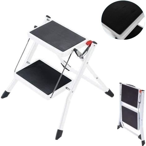 Mini escabeau pliant 2 marches en acier léger de qualité supérieure - Pliable - Charge maximale : 150 kg