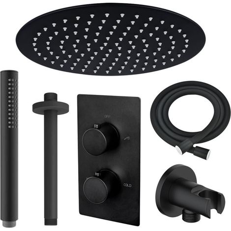 FugaFlow Eccelente Sobrado ensemble de douche à effet pluie encastré avec thermostat bras de plafond 25cm douche de tête avec tige douchette à main (1/4)