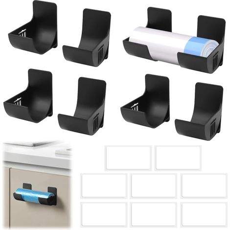 Organizer in foglio di alluminio per la cucina - 4 paia, per riporre oggetti su ante di armadi e mensole a muro, colore nero (1/5)