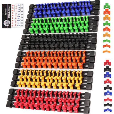 Organisateur de douilles (3-8 (10 mm) - Bleu) pour tiroir de boîte à outils, plateaux pour douilles, rail de fixation pour douilles (1/5)