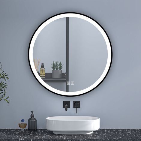 AICA Espejo de baño redondo LED 80cm con marco, antivaho, luminosidad regulable (1/5)