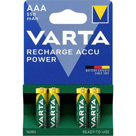 Varta – Pile rechargeable NiMH AAA 1,2V 550mAh – Préchargée – Faible autodécharge – Pack de 4 pour appareils numériques