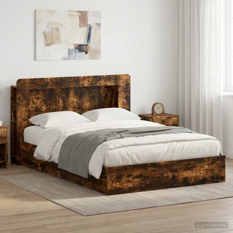 vidaXL Bed Frame with Storage Smoked Oak 135 x 190 cm Engineered Wood (1/5)