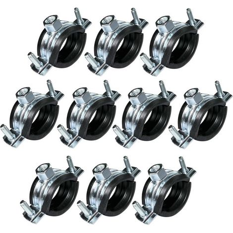 Lot de 10 Collier isophonique -support fixation avec joint - pour tuyau Ø 1' 32-36mm - en acier zingué - à visser М8/М10 (1/5)