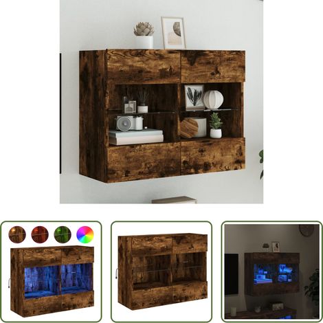 LED-Leuchten - TV-Wandschrank mit LED-Leuchten Räuchereiche 78,5x30x60,5 cm (1/5)