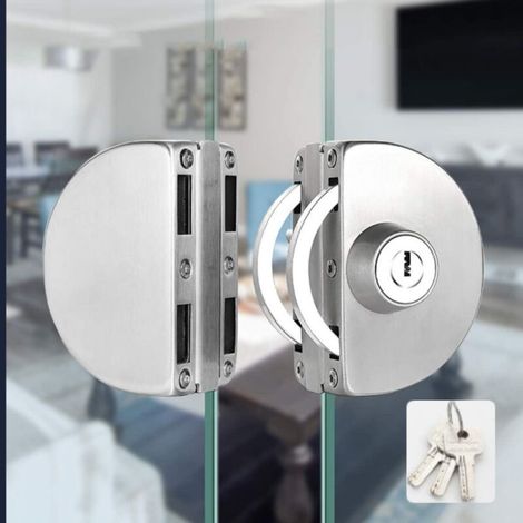 Serrure de porte en verre en acier inoxydable Aucun perçage requis avec clé Serrure de porte en verre double Serrure de porte en verre centrale Porte coulissante en verre double (1/5)