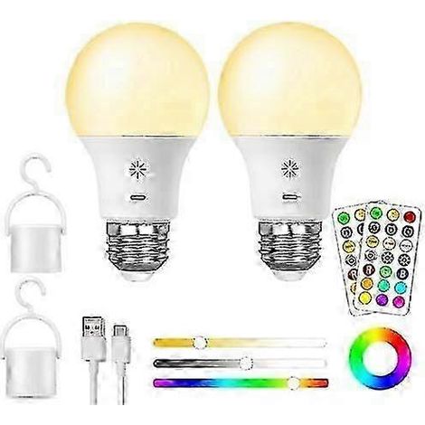Ampoule rechargeable avec télécommande, 8 W, RGB intelligent, changement de couleur, 9+3 températures, culot E27, LED, intensité variable, tactile, minuterie (1/5)