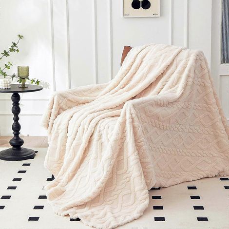 Couverture en flanelle polaire - 150 x 200 cm - Couleur unie - Beige - Douce - Microfibre - Pour lit, canapé, chambre, bureau (1/5)