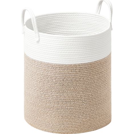 Panier à Linge, Volume 60 L, Corde en Coton, avec Poignées, pour Buanderie, Chambre d'Enfant, Blanc et Gris