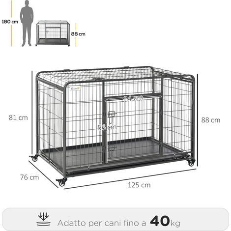 Niche pliable pour chien (avec double porte et serrure), parc à jeux pour chien avec 4 roues avec freins et fond amovible, 125 x 76 x 81 cm, gris foncé (1/5)