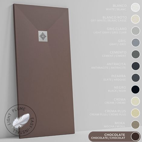 SOULHOME Piatto Doccia in Resina Alleggerita texture Ardesia -Colore Cioccolato - 60X60 cm Ultrapiatto Include Piletta di scarico e Griglia (1/5)