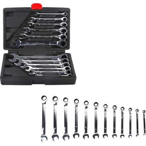 Clé À Cliquet Mixtes, 12PCS Combiné Clé Mixtes a Cliquet 8-19mm Métrique Molette Réversible Mixtes Outil, Tête Fixe (1/5)