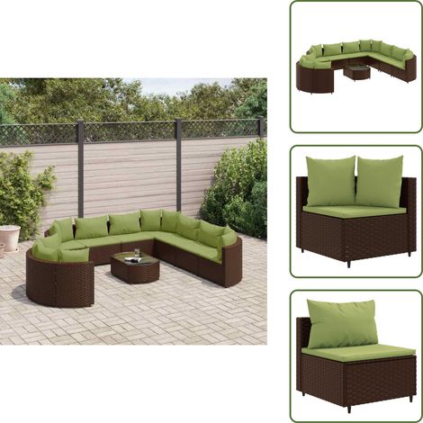 The Living Store 10-tlg. Garten-Sofagarnitur mit Kissen Braun Poly Rattan - Gartenmöbel Set - Outdoor Möbel - Rattan Sofa - Lounge Set - Gartenlounge (1/5)