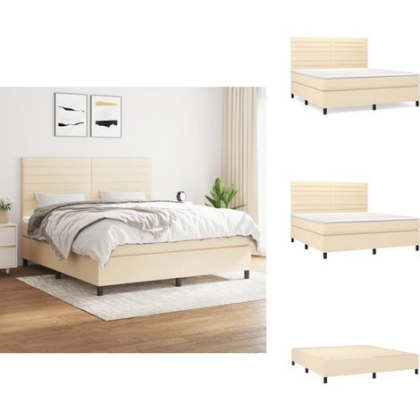 Boxspringbett mit Matratze Creme 160x200 cm Stoff - Boxspringbett - Cremefarbenes Bett - Doppelbett - Bettrahmen - Matratze (1/5)