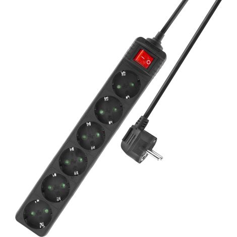 Multiprise 6 Prises, avec Interrupteur, câble de 3 m, Noir, avec sécurité Enfant, Angle de 45 °, AC2465 (1/5)