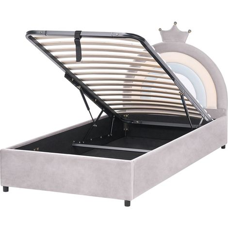 Bed Grey Velvet Upholstered Frame Headrest 3ft EU Single Size Bedroom with Storage Kids Room Modern Traditional GRISETOT