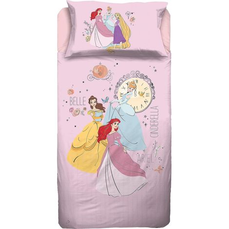 Princess, Lenzuolo Letto Singolo, Completo Letto Singolo Disney, Lenzuolo Sopra, Lenzuolo Con Angoli, Federa, Rosa, Disney, 100% Cotone, Prodotto Ufficiale