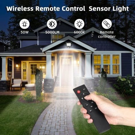 50W Projecteur LED Exterieur Detecteur de Mouvement, IP66 Etanche Spot LED Extérieur avec Télécommande, 4500LM Projecteur Eclairage